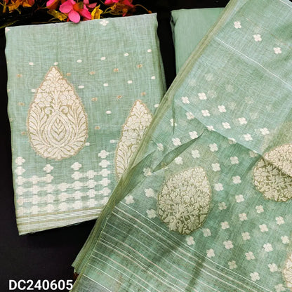 CODE DC240605: Pastel blue jamdani woven premium silk cotton unstitched salwar material(thin fabric lining