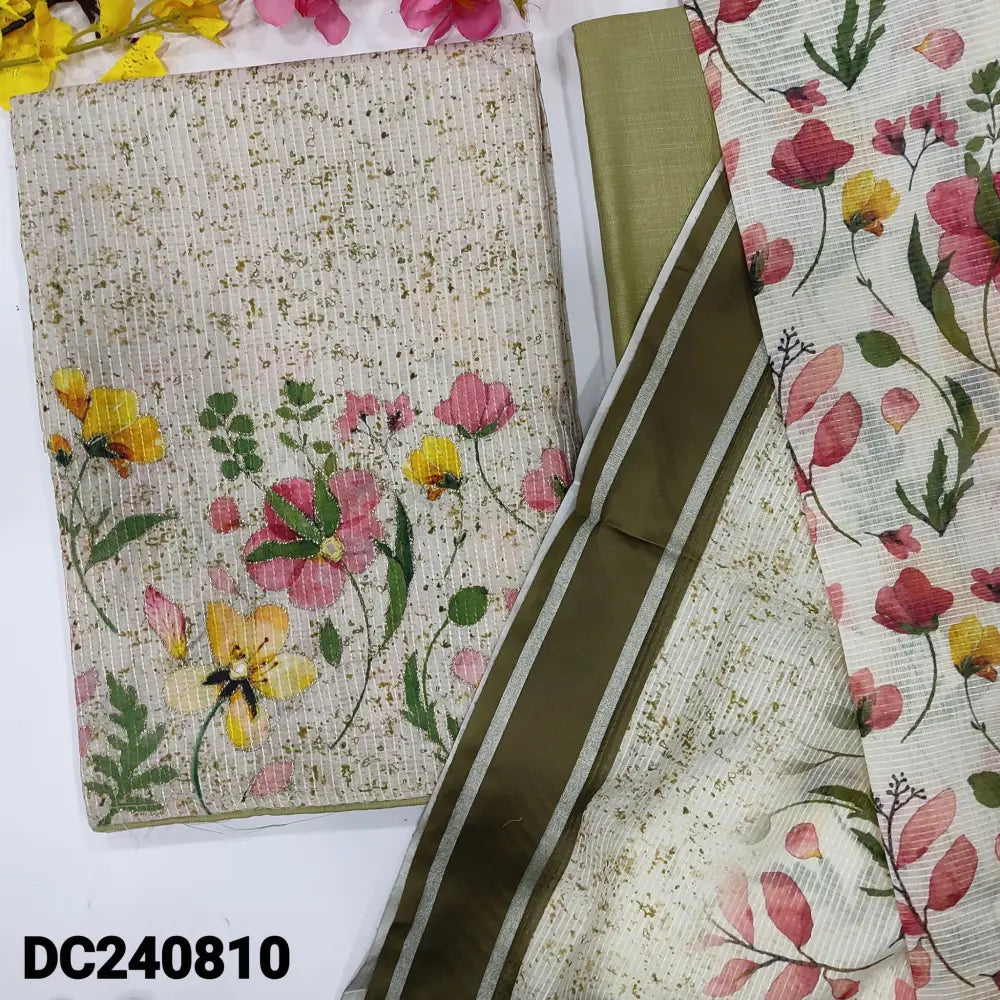 CODE DC240810: Green digital printed silk cotton unstitched salwar material fancy buttons on yoke self design