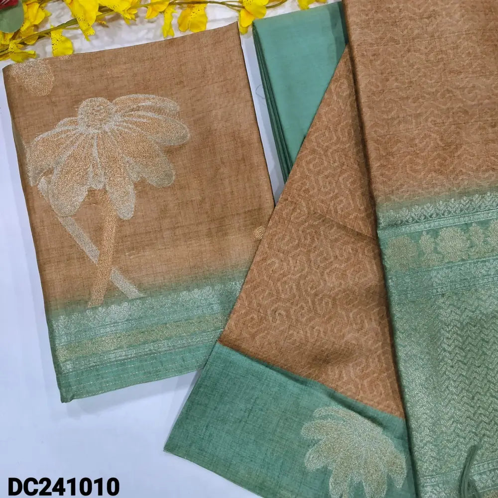 CODE DC241010: Beige digital printed jamdani woven premium silk cotton unstitched salwar material(thin fabric lining