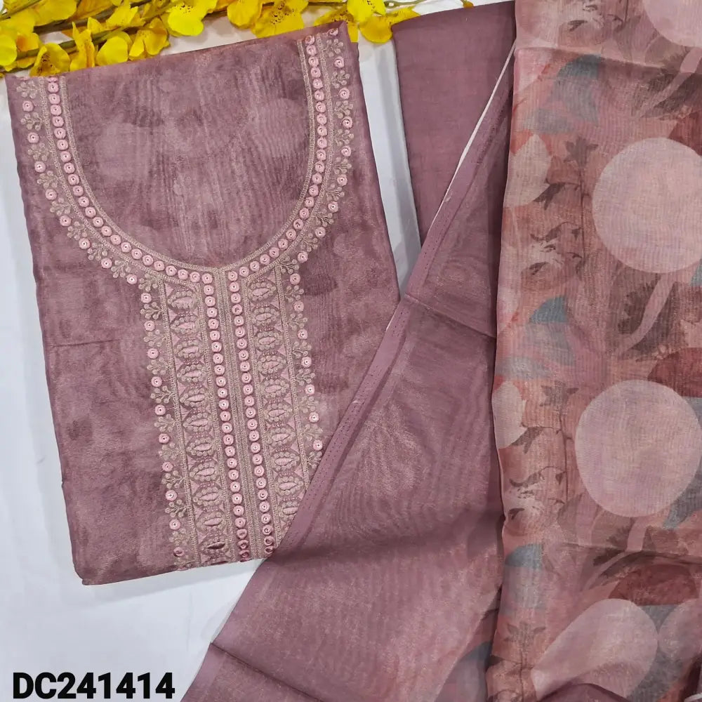 CODE DC241414: Pastel pink with golden tint digital printed tissue silk cotton unstitched salwar material thread&