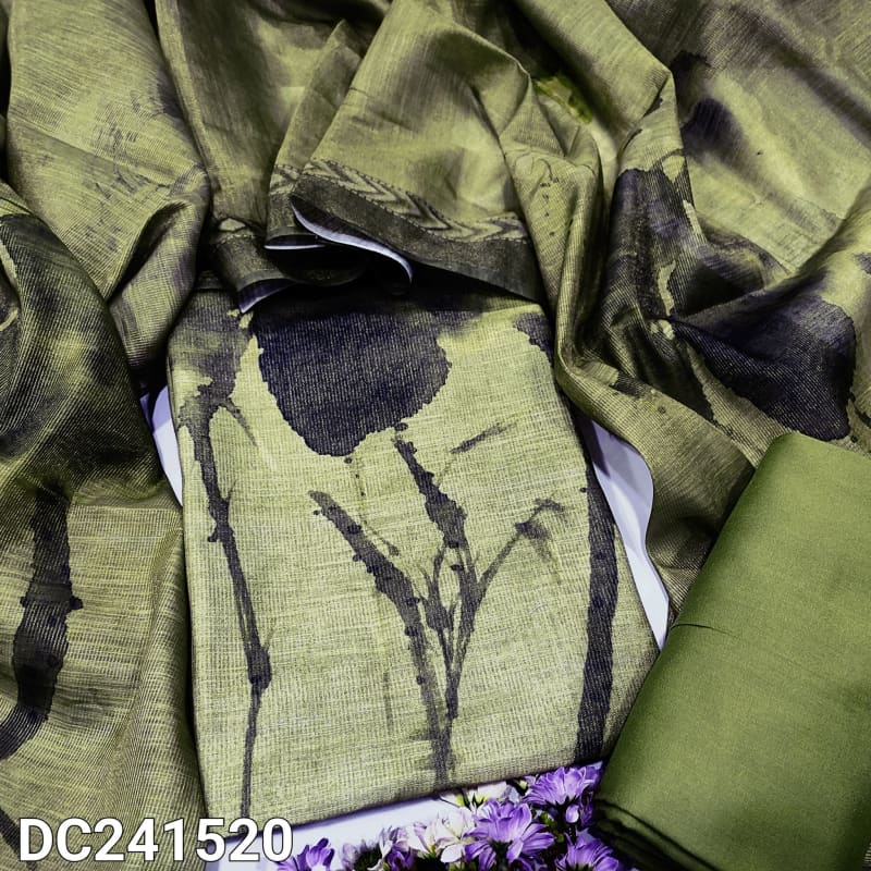 CODE DC241520: Pastel green base abstract printed soft tissue silk cotton unstitched salwar material(thin fabric lining