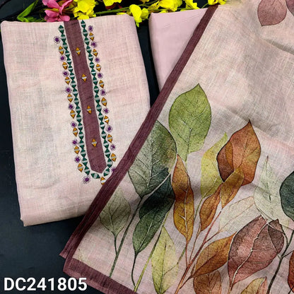 CODE DC241805: Light pink with golden tint digital printed fancy tissue silk cotton unstitched salwar material thread&