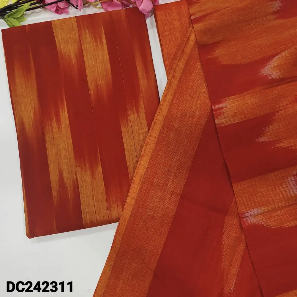 CODE DC242311: Maroon& light orange dual shaded south handloom cotton unstitched salwar material ikat design all
