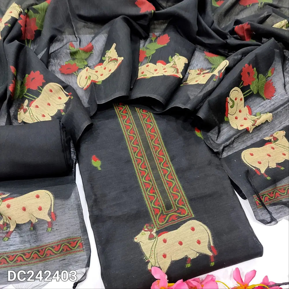 CODE DC242403: Black jamdani woven premium silk cotton unstitched salwar material(thin fabric lining needed)matching