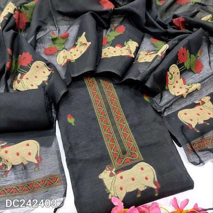 CODE DC242403: Black jamdani woven premium silk cotton unstitched salwar material(thin fabric lining needed)matching