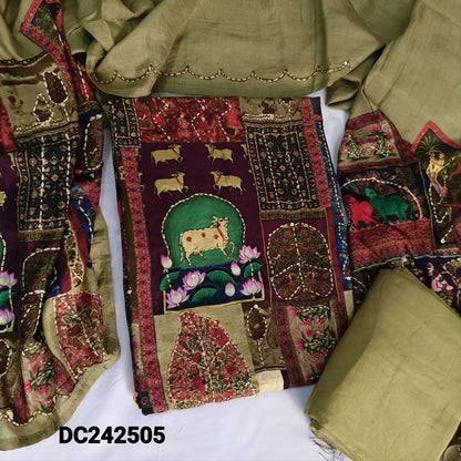 CODE DC242505: Multi color printed pure jakard dola silk unstitched salwar material hand embroidered on front(lining