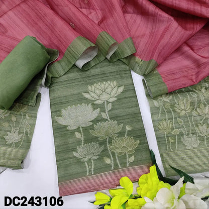 CODE DC243106: Sage green jamdani woven semi jute silk unstitched salwar material(thin fabric lining needed)matching