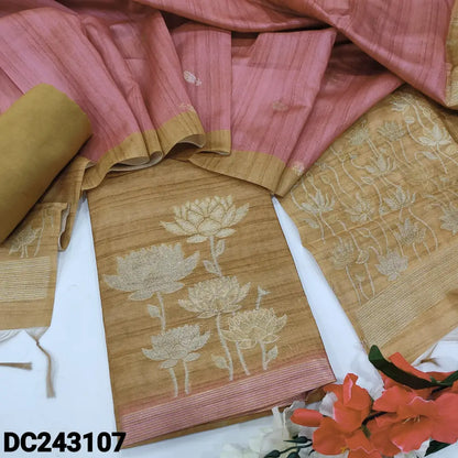 CODE DC243107: Rich beige jamdani woven semi jute silk unstitched salwar material(thin fabric lining needed)matching