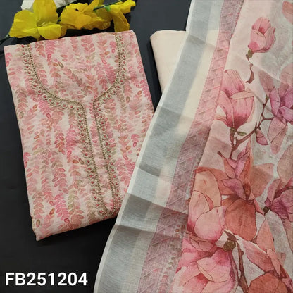 CODE F251204: Light Beige premium semi linen digital printed unstitched salwar material printed daman with work