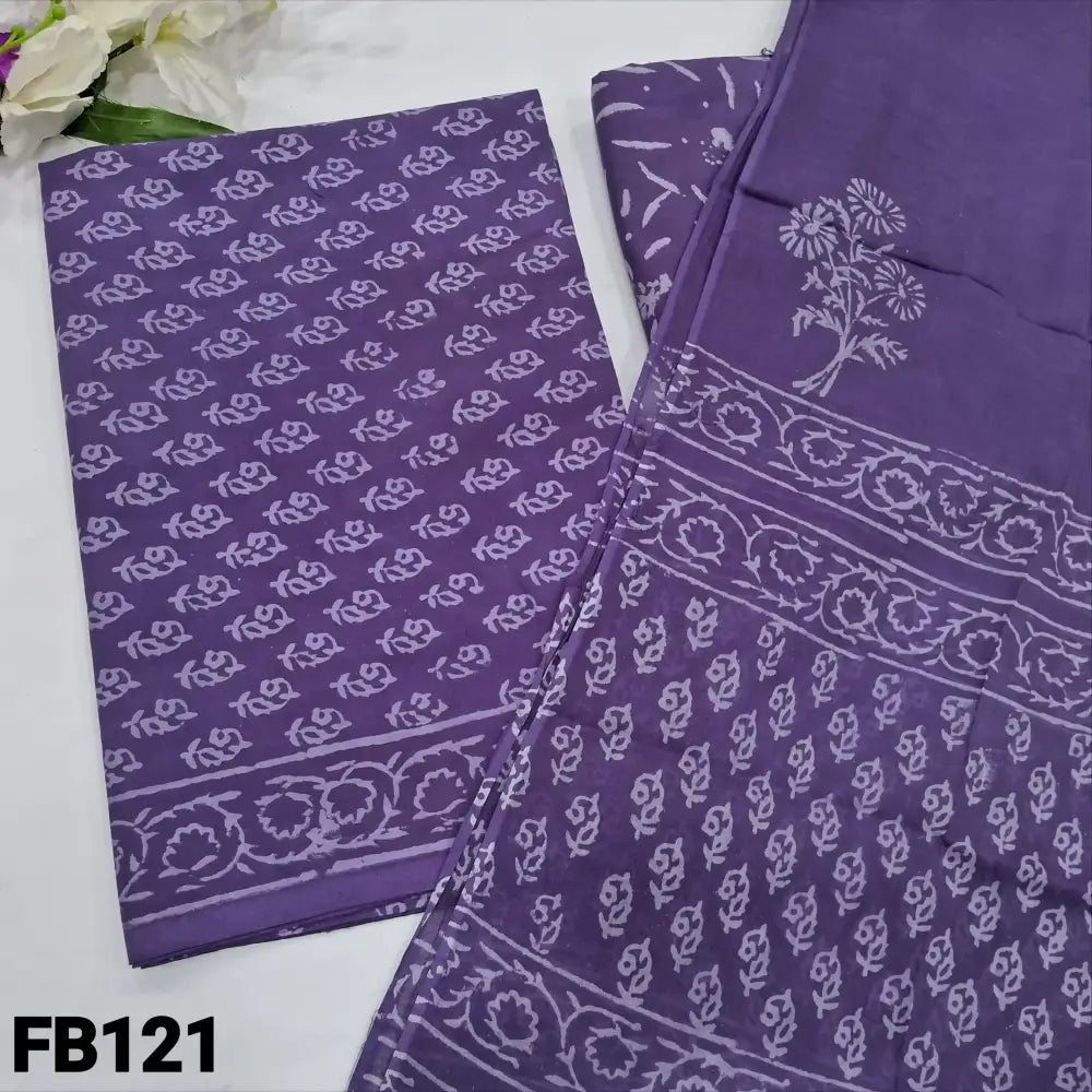 CODE FB121: Dark purple hand block printed pure soft cotton unstitched salwar material(lining needed)hand block printed