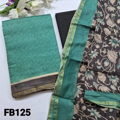 CODE FB125: Light turquoise green chanderi silk cotton unstitched salwar material(thin fabric lining needed)black