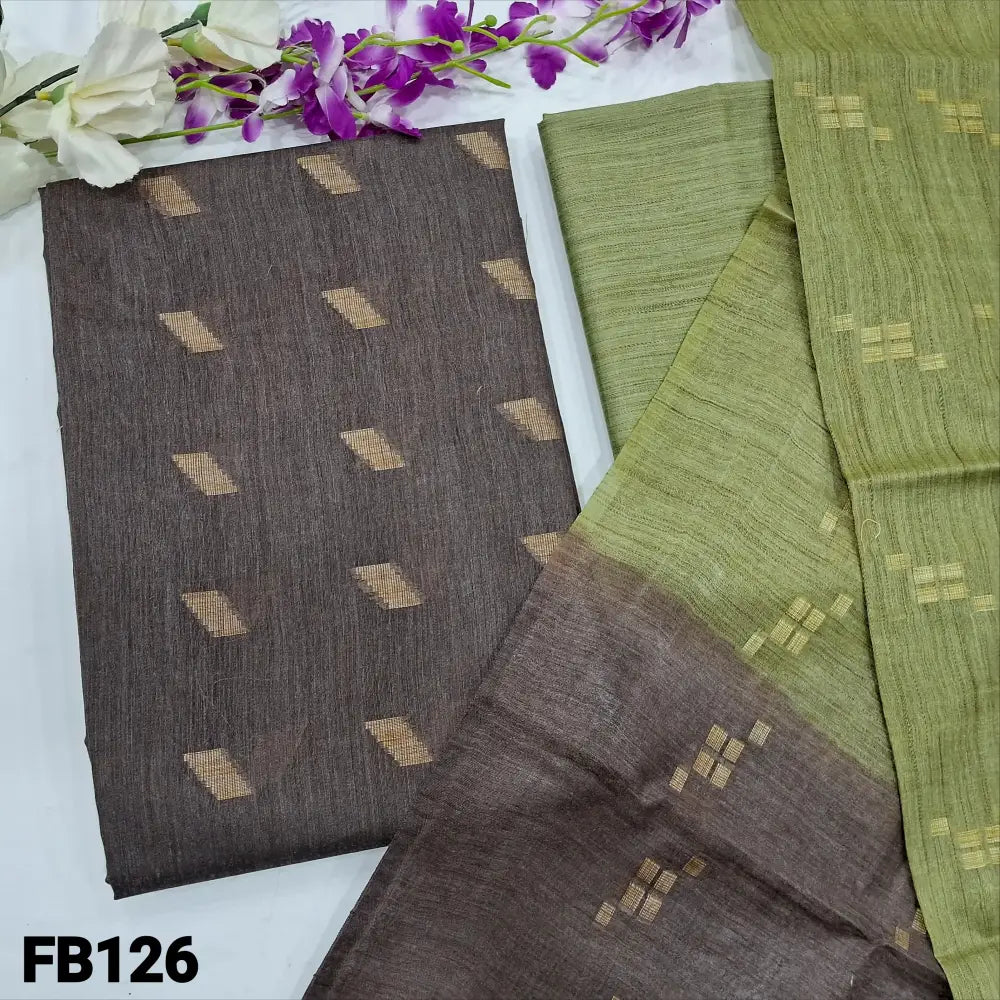 CODE FB126: Dark grey bagalpuri jute silk cotton unstitched salwar material thread woven buttas all over(lining