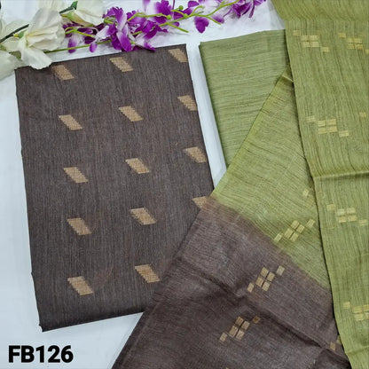 CODE FB126: Dark grey bagalpuri jute silk cotton unstitched salwar material thread woven buttas all over(lining