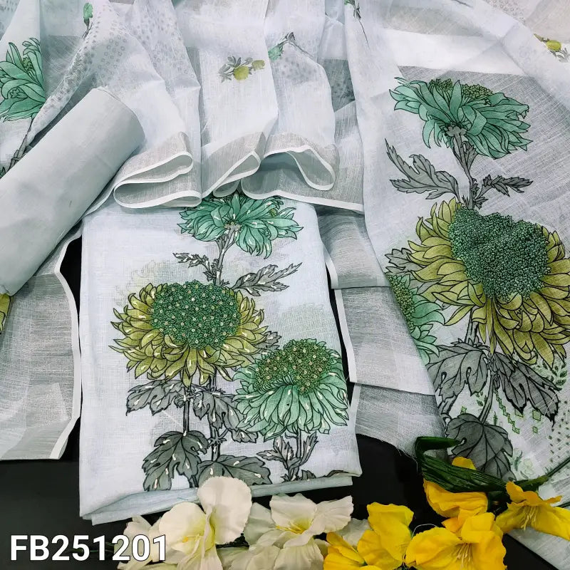 CODE FB241201: Powder blue premium semi linen digital printed unstitched salwar material printed daman(thin,lining