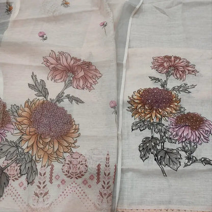 CODE FB241202: Pastel Pink premium semi linen digital printed unstitched salwar material printed daman(thin,lining