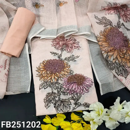 CODE FB241202: Pastel Pink premium semi linen digital printed unstitched salwar material printed daman(thin,lining