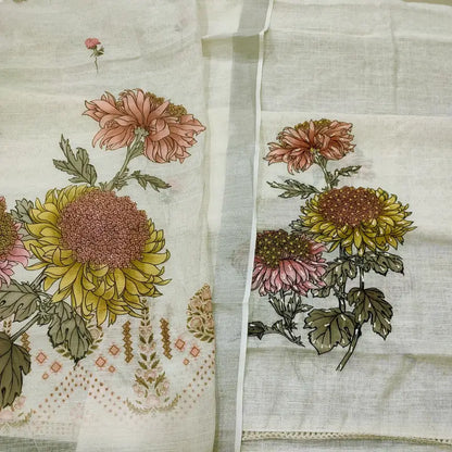 CODE FB241203: Light Beige premium semi linen digital printed unstitched salwar material printed daman(thin,lining