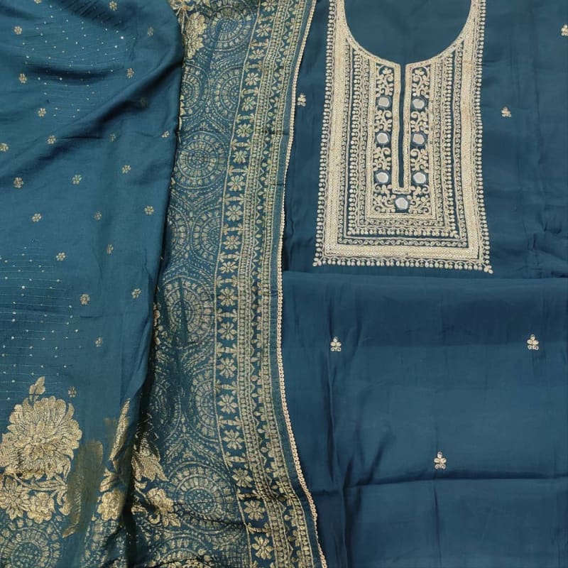 blue soft silk cotton embroidered salwar material