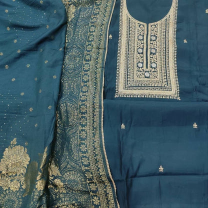 blue soft silk cotton embroidered salwar material