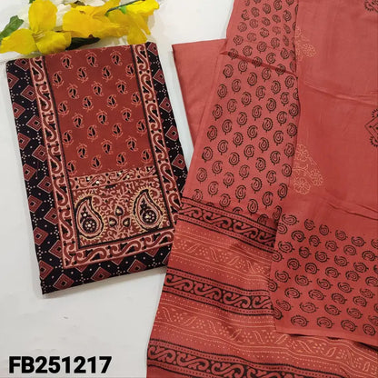 CODE FB241217: Black ajrak block printed pure cotton unstitched salwar material(lining optional)maroon soft cotton
