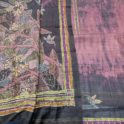 CODE FB242001: Light beetroot purple premium jute silk unstitched salwar material thread& sequins work on yoke&