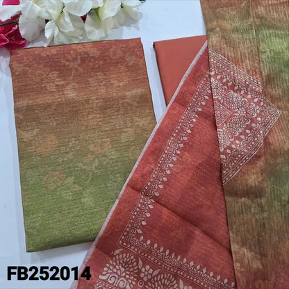 CODE FB242014: Brick red&green floral printed fancy jute silk unstitched salwar material(thin fabric lining