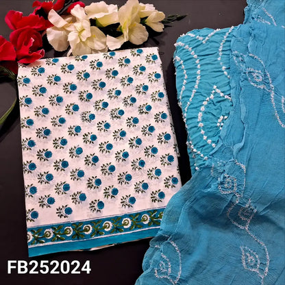 CODE FB242024: White base hand block printed premium cotton unstitched salwar material(thin fabric lining needed)pastel