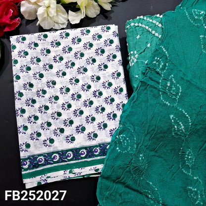 CODE FB242027: White base hand block printed premium cotton unstitched salwar material(thin fabric lining needed)light