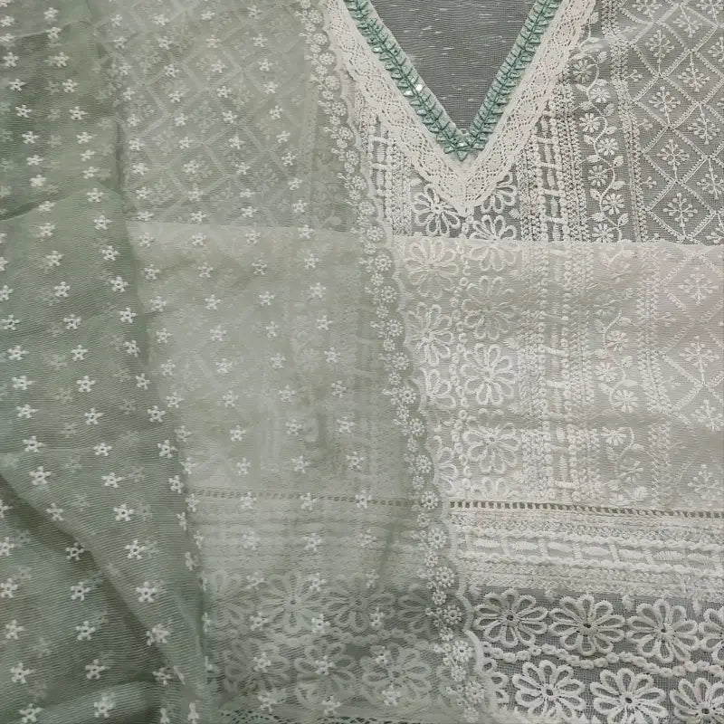 CODE FB251303: White embroidered fancy super net unstitched salwar material(netted fabric lining needed)light bluish