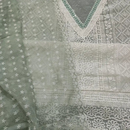 CODE FB251303: White embroidered fancy super net unstitched salwar material(netted fabric lining needed)light bluish