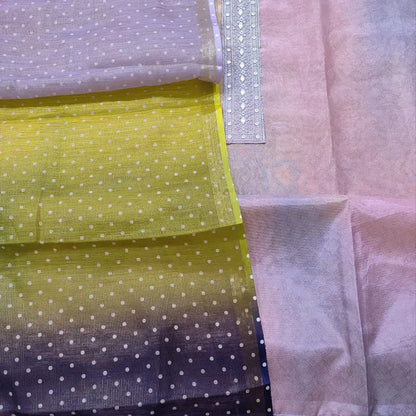 CODE FB251306: Multi color with golden tint printed tissue silk cotton unstitched salwar material thread& real mirror