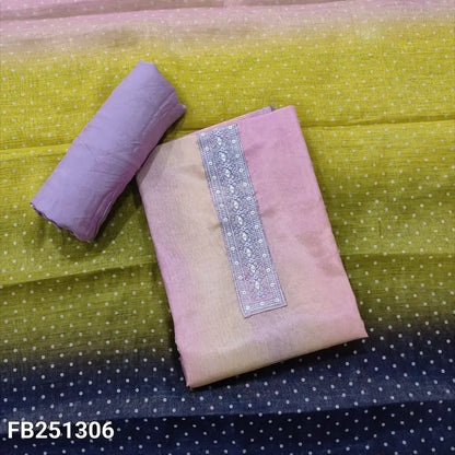 CODE FB251306: Multi color with golden tint printed tissue silk cotton unstitched salwar material thread& real mirror