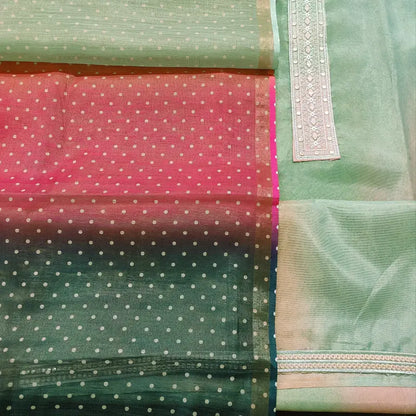 CODE FB251307: Multi color with golden tint printed tissue silk cotton unstitched salwar material thread& real mirror