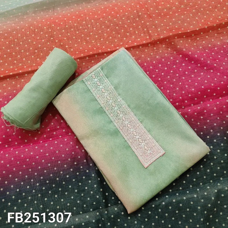 CODE FB251307: Multi color with golden tint printed tissue silk cotton unstitched salwar material thread& real mirror