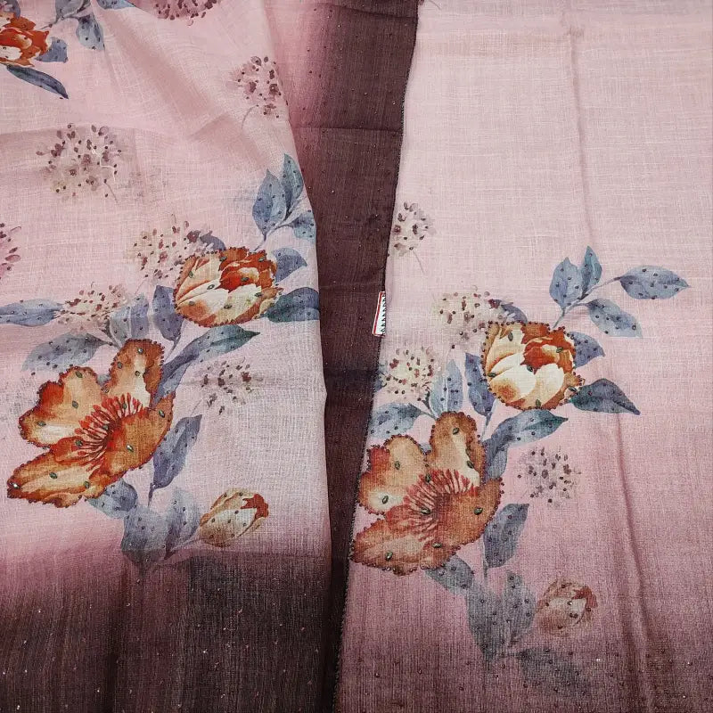 CODE FB251308: Pastel pink tissue linen unstitched salwar material chamki work on front(thin fabric lining needed)dark