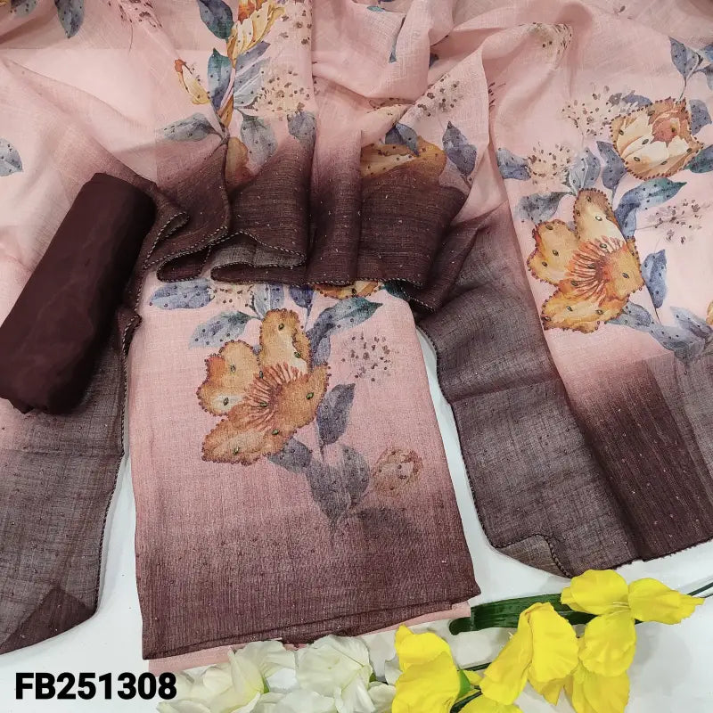 CODE FB251308: Pastel pink tissue linen unstitched salwar material chamki work on front(thin fabric lining needed)dark