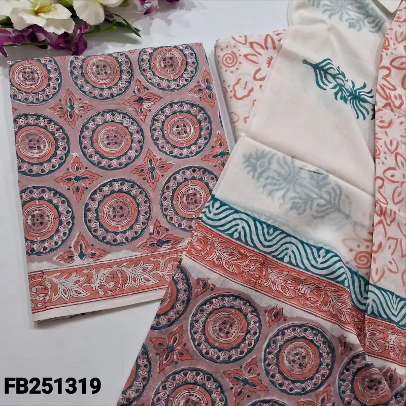 CODE FB251319: Mauve hand block printed premium cotton unstitched salwar material(lining needed)block printed soft