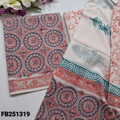 CODE FB251319: Mauve hand block printed premium cotton unstitched salwar material(lining needed)block printed soft