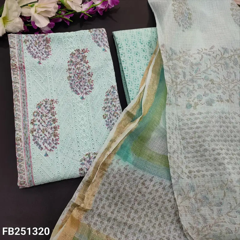 CODE FB251320: Pastel blue chikankari embroidered premium cotton unstitched salwar material panel pattern
