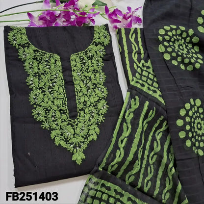 CODE FB251403: Black jakard cotton unstitched salwar material hand embroidered on yoke self woven design all