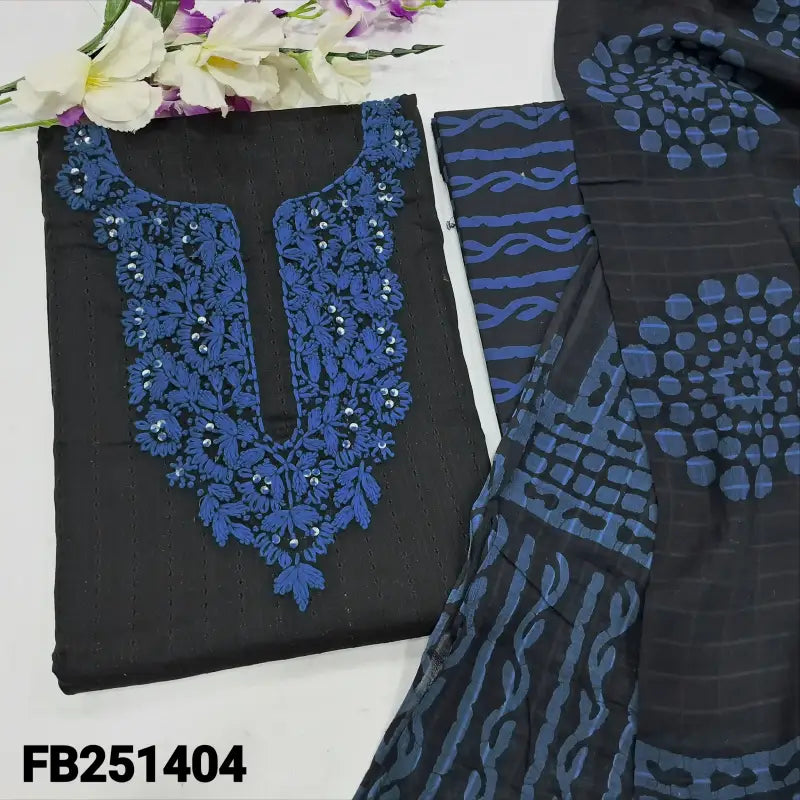 CODE FB251404: Black jakard cotton unstitched salwar material hand embroidered on yoke self woven design all