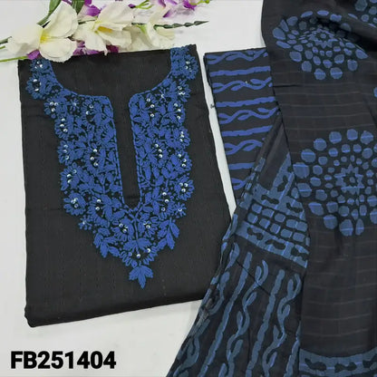 CODE FB251404: Black jakard cotton unstitched salwar material hand embroidered on yoke self woven design all