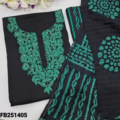 CODE FB251405: Black jakard cotton unstitched salwar material hand embroidered on yoke self woven design all