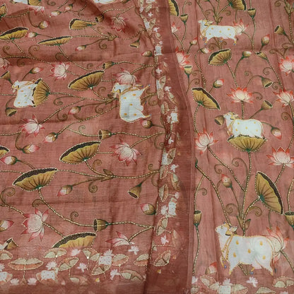CODE FB251503: Dark onion pink digital printed silk cotton unstitched salwar material hand embroidered on front(thin