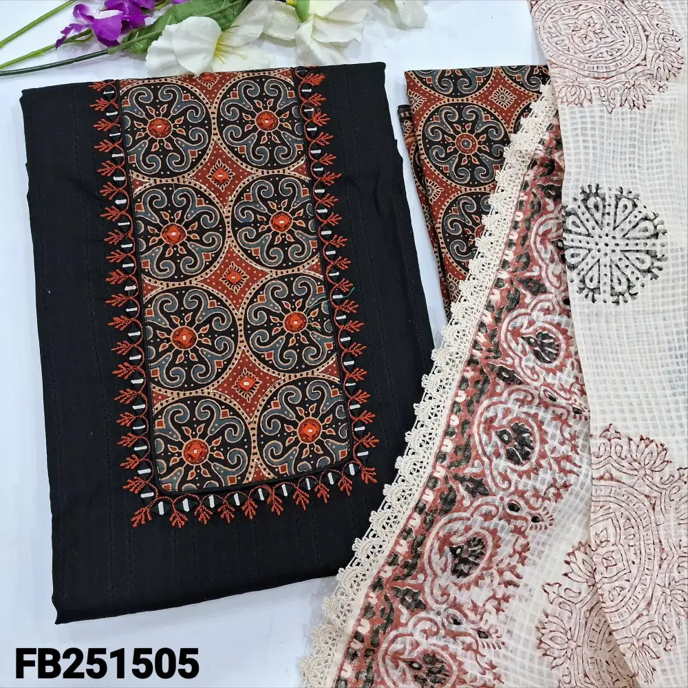 CODE FB251505: Black premium jakard cotton unstitched salwar material printed yoke with maroon embroidered& real mirror