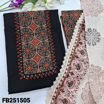 CODE FB251505: Black premium jakard cotton unstitched salwar material printed yoke with maroon embroidered& real mirror