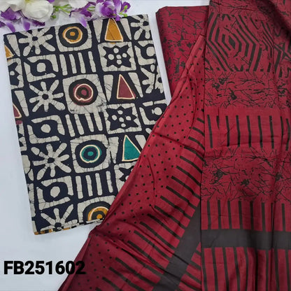 CODE FB251602: Black original wax batik dyed pure cotton unstitched salwar material(lining needed)red batik printed