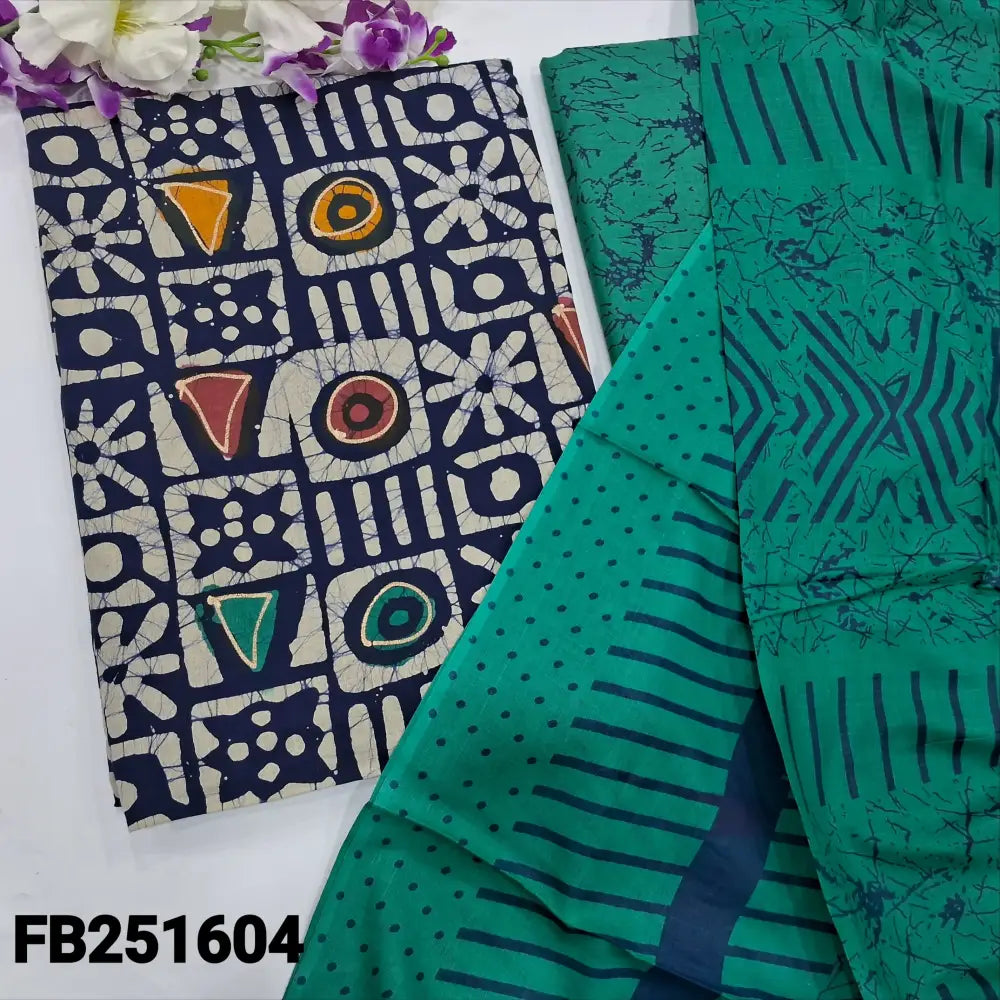 CODE FB251604: Dark blue original wax batik dyed pure cotton unstitched salwar material(lining needed)turquoise green