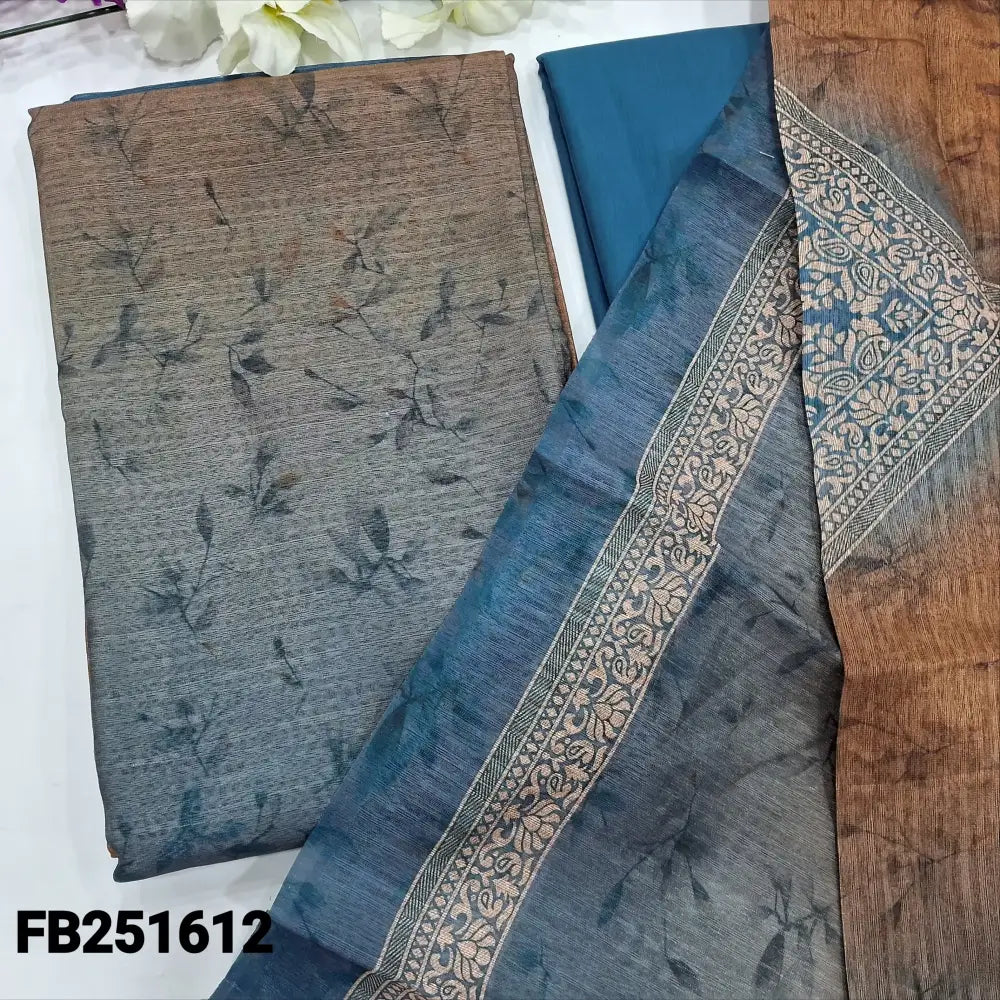 CODE FB251612: Blue& sand brown digital printed fancy jute silk unstitched salwar material(thin fabric lining