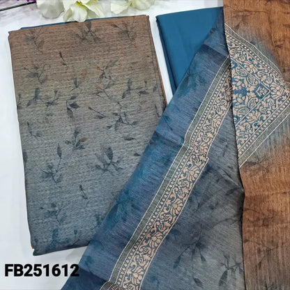 CODE FB251612: Blue& sand brown digital printed fancy jute silk unstitched salwar material(thin fabric lining